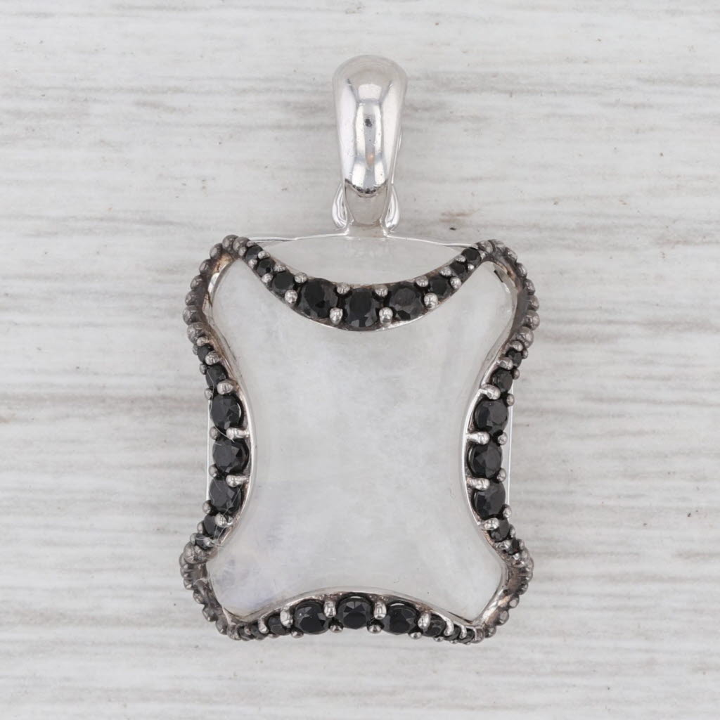 Light Gray New Blue Flash Moonstone Black CZ Enhancer Pendant Sterling Silver Statement