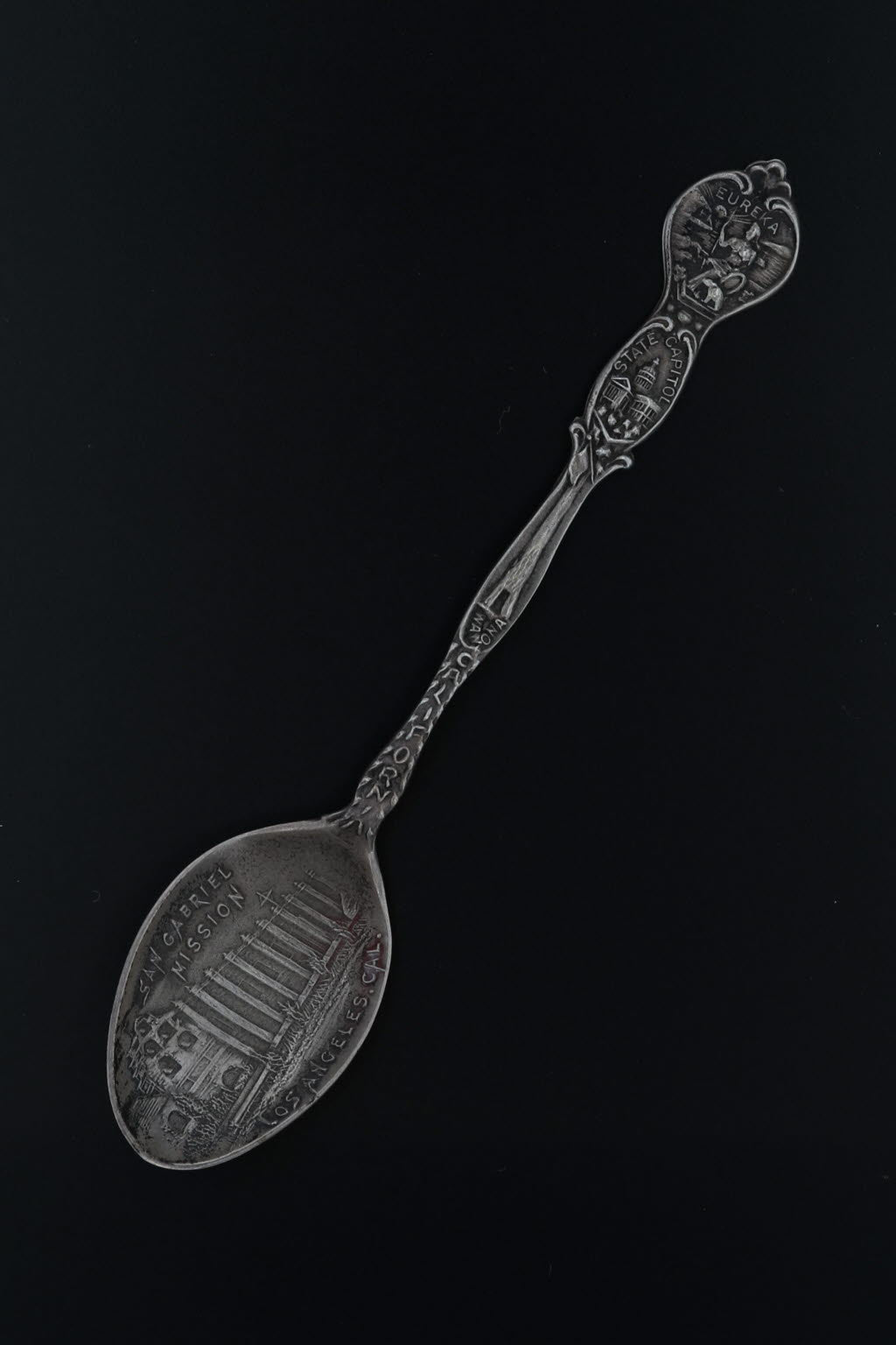 Black Antique Los Angeles California Souvenir Spoon Sterling Silver San Gabriel 4"