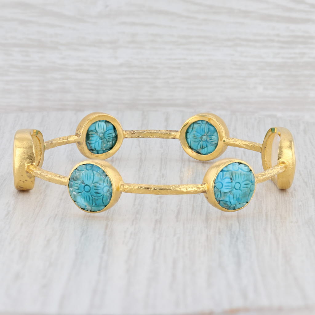 Light Gray New Nina Nguyen Turquoise Moonstone Bangle Bracelet Sterling Silver 22k Gold 8"