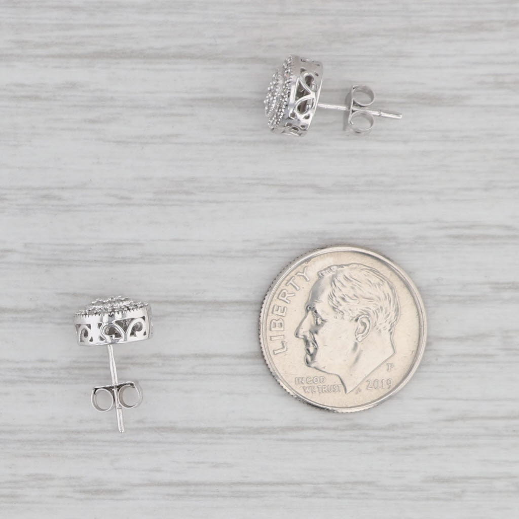 Gray 0.18ctw Diamond Halo Stud Earrings 10k White Gold Round Pierced Studs