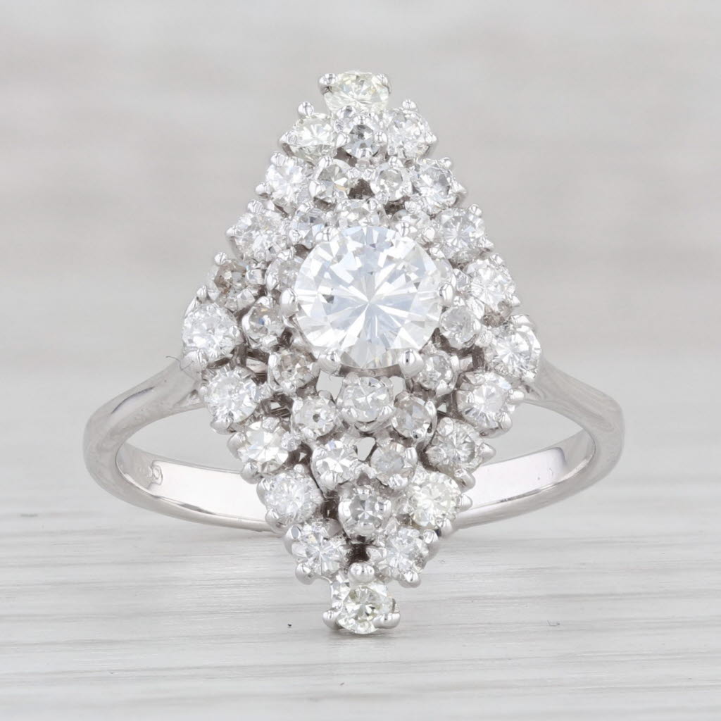 Light Gray 1.10ctw Round Diamond Marquise Halo Ring 18k White Gold Size 7 Engagement