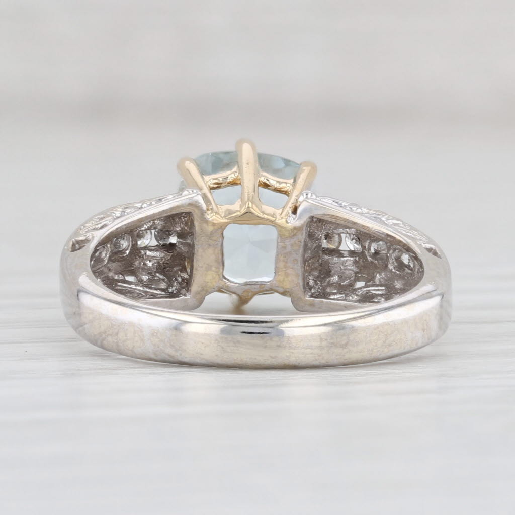 Light Gray 1.75ctw Cushion Aquamarine Diamond Ring 14k Gold Size 7.25 March Birthstone