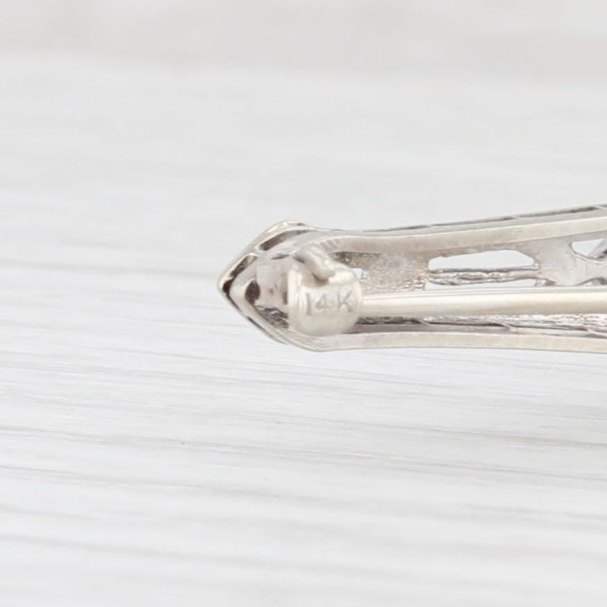 Light Gray Vintage Synthetic Blue Sapphire White Diamond Bar Brooch 14k Gold Flower Pin