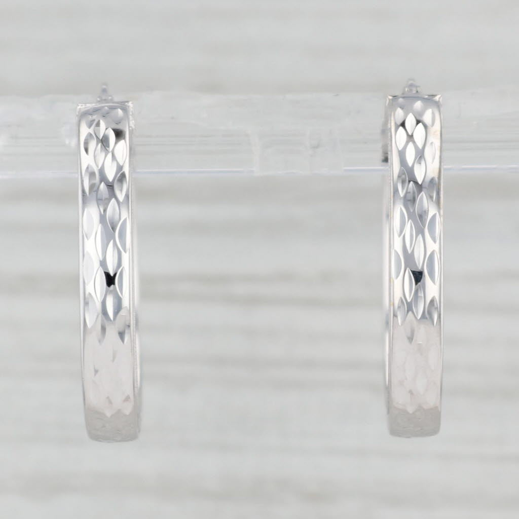 Light Gray Patterned Oval Hoop Earrings 14k White Gold Snap Top Hoops