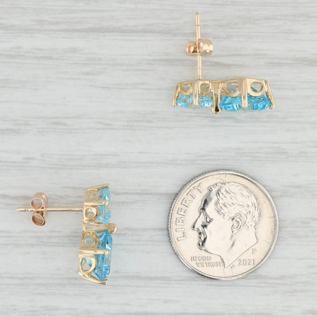 Light Gray 5ctw Cushion Princess Blue Topaz Drop Earrings 10k Yellow Gold