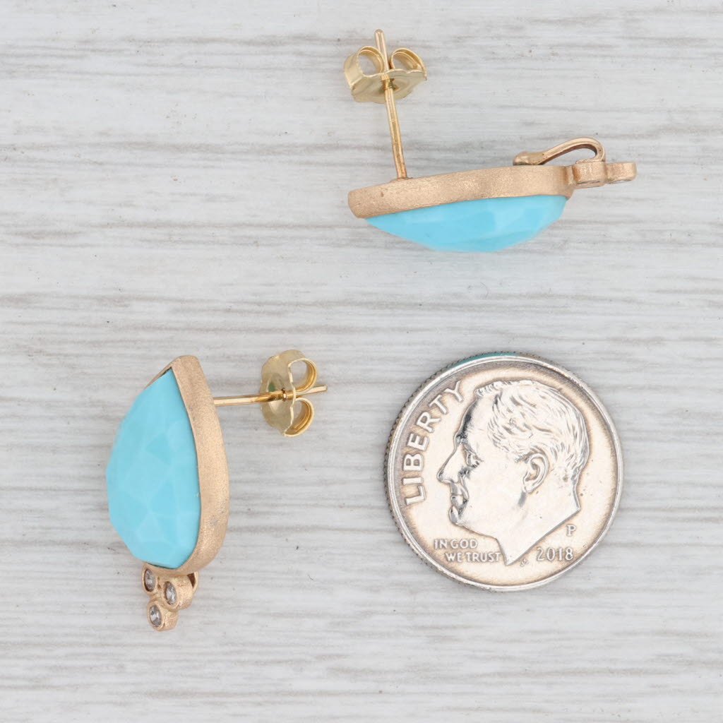 Light Gray New Nina Nguyen Turquoise Diamond Teardrop Earrings 18k Yellow Gold Pierced
