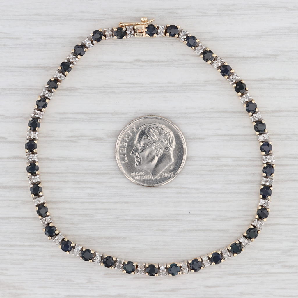 Light Gray 5.12ctw Blue Sapphire Diamond Tennis Bracelet 14k Yellow Gold 7.25" 3.2mm
