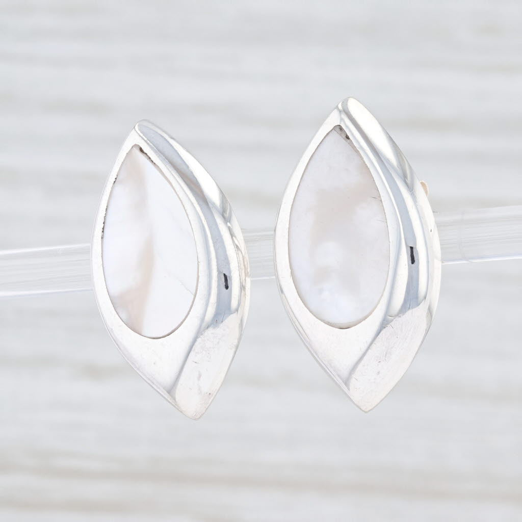 Light Gray New Mother of Pearl Stud Drop Earrings Sterling Silver 925 Pierced