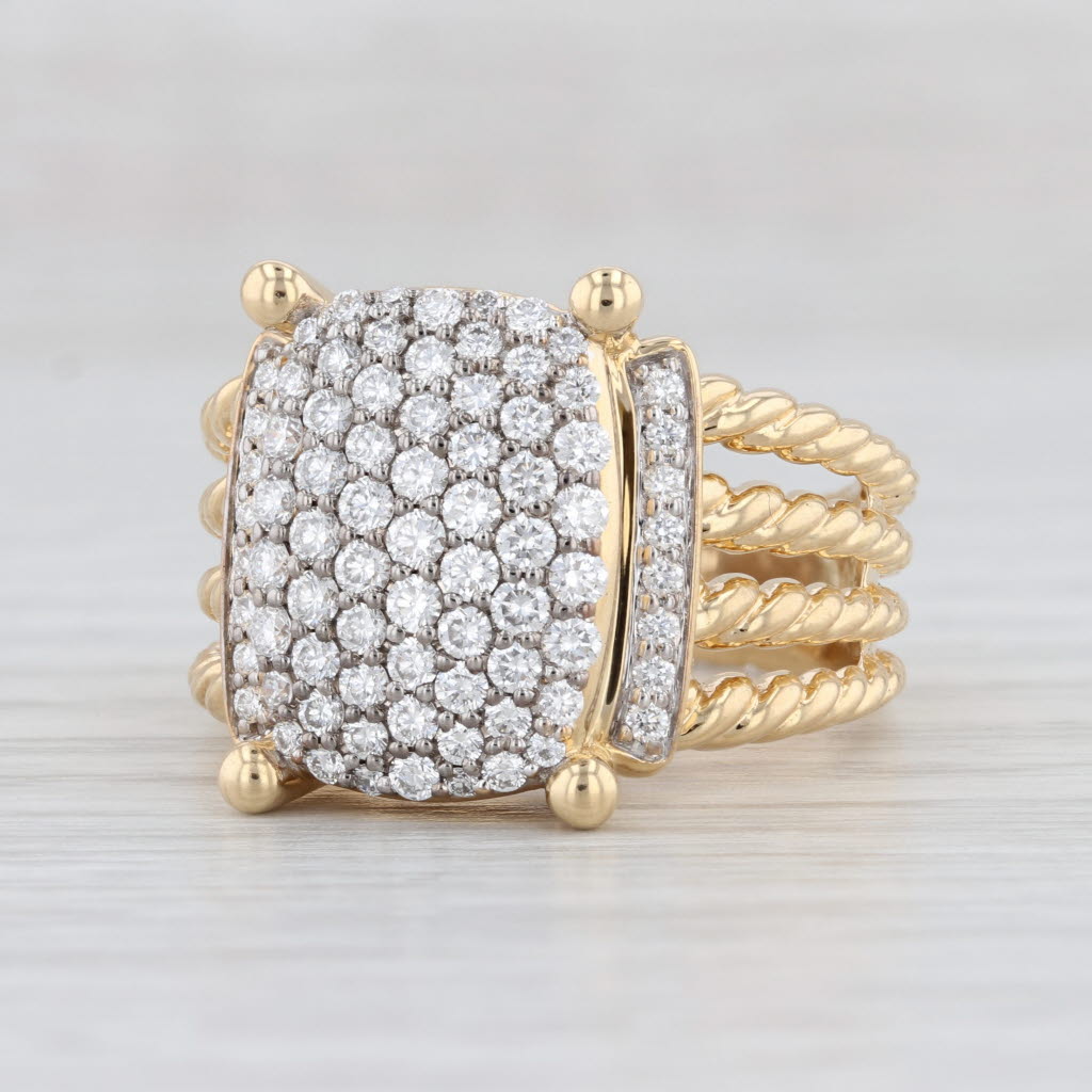 Light Gray David Yurman Wheaton Ring with Pouch 1.13ctw Diamond Cluster 18k Yellow Gold