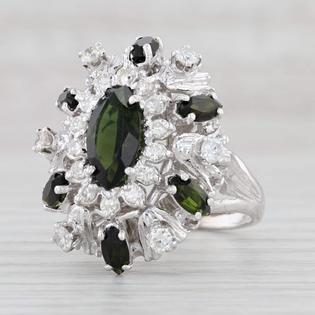 Light Gray 3.37ctw Green Tourmaline Diamond Cocktail Ring 18k White Gold Size 7.75