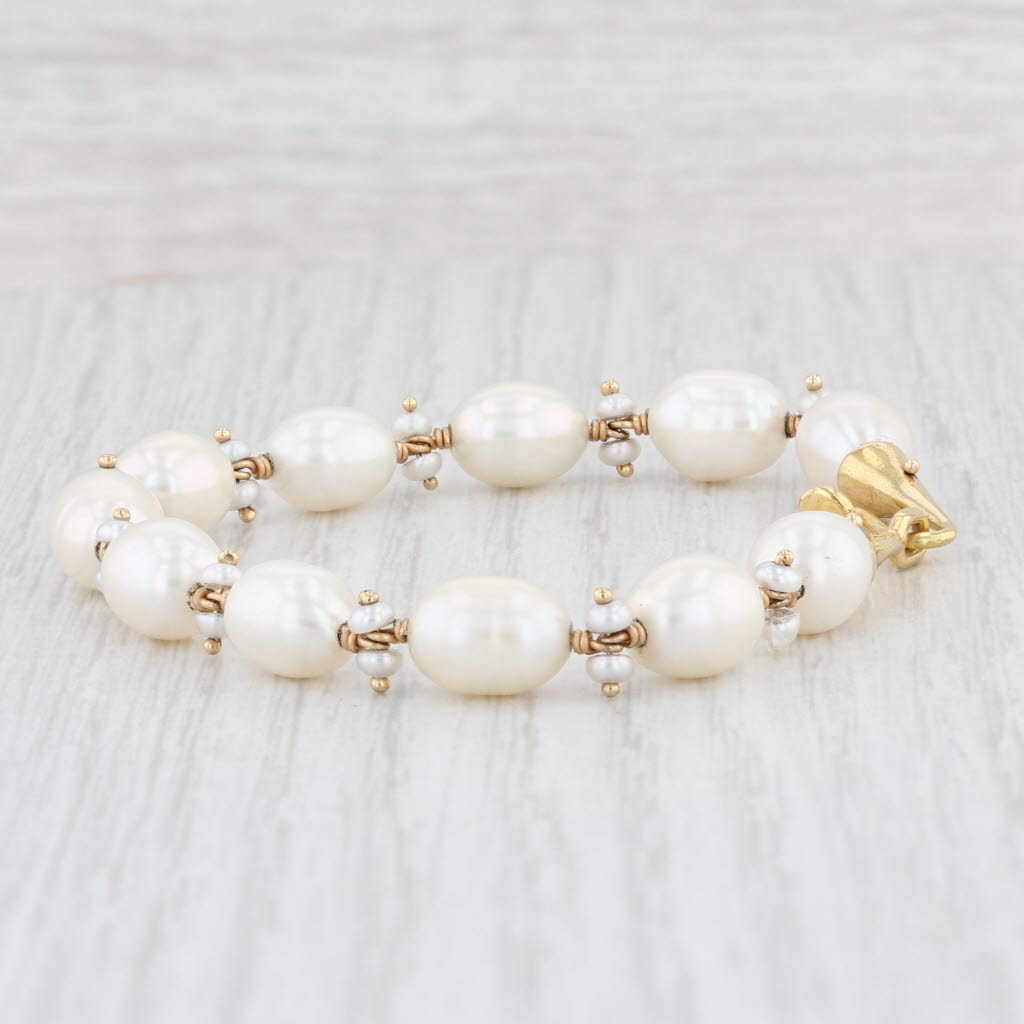Light Gray Cultured Pearl Strand Bracelet 18k Yellow Gold 6.25" Hook Clasp Nordstrom