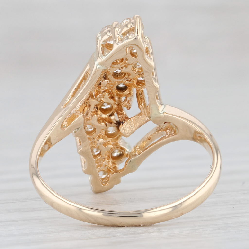 Light Gray 0.90ctw Diamond Cluster Bypass Ring 14k Yellow Gold Size 7.25