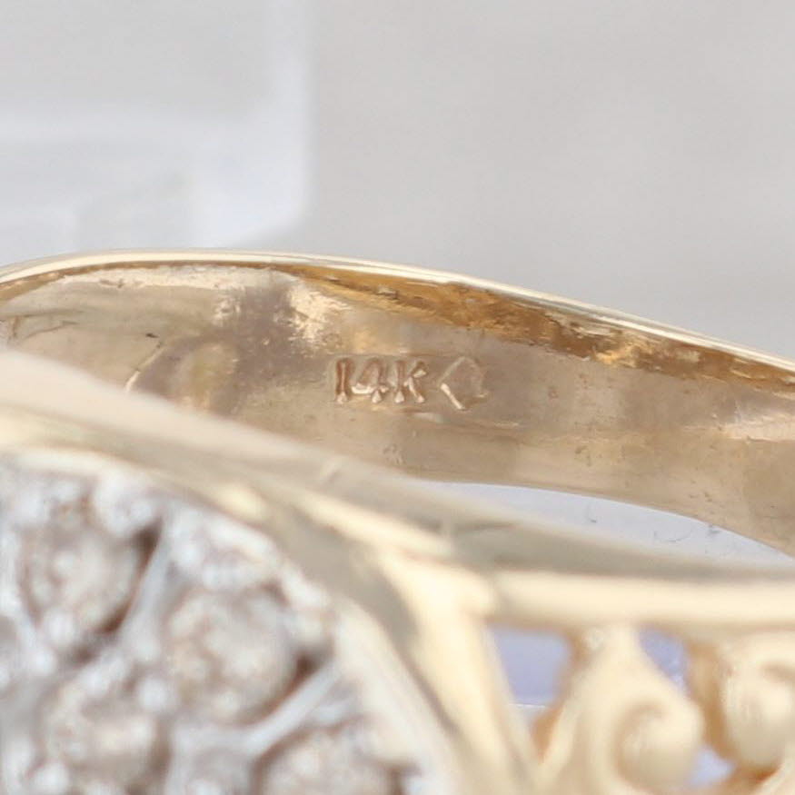 Light Gray Vintage 0.80ctw Diamond Cluster Openwork Ring 14k Yellow Gold Size 9.5