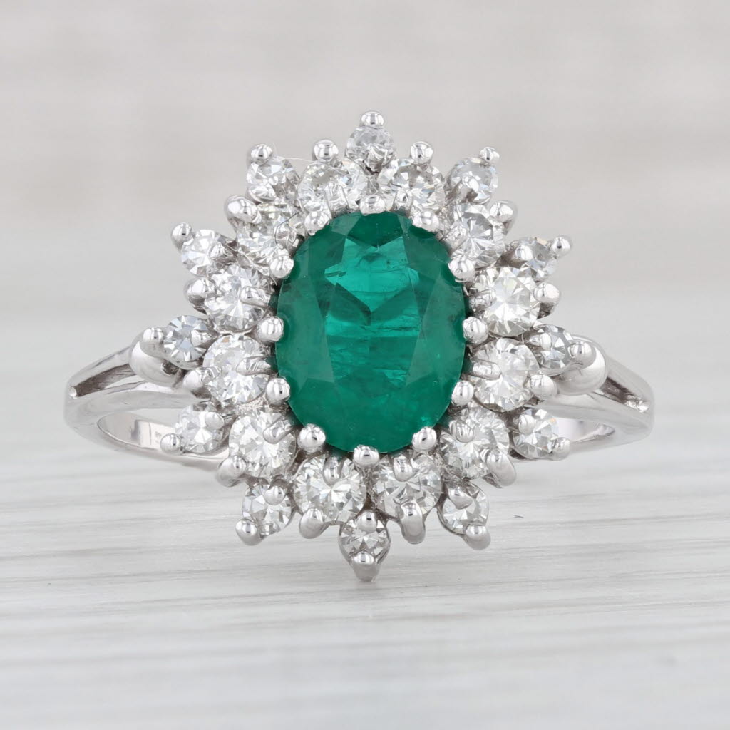 Light Gray 2.29ctw Lab Created Oval Emerald Diamond Halo Ring 14k White Gold Size 10.25