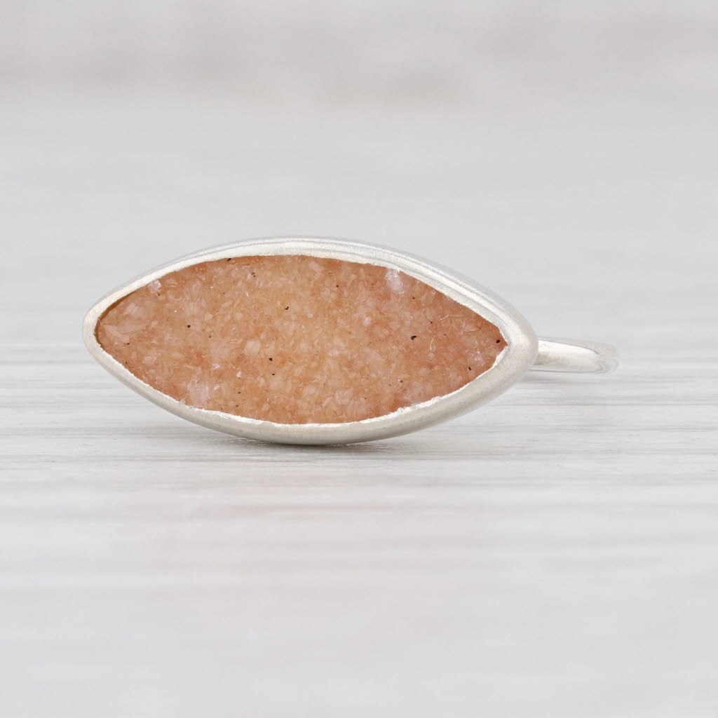 Light Gray New Nina Nguyen Sand Druzy Quartz Sterling Silver Ring Statement Size 7