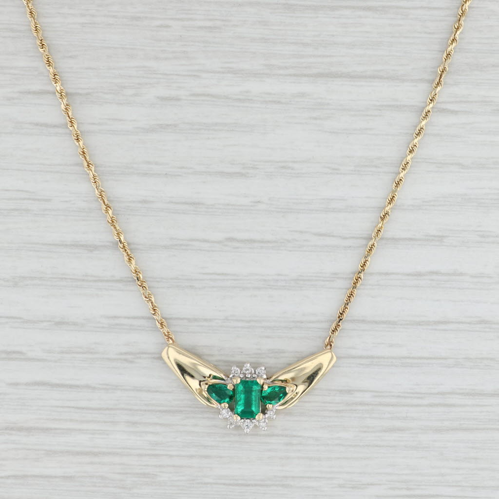 Light Gray 0.77ctw Emerald Diamond Pendant Necklace 14k Yellow Gold 17" Rope Chain