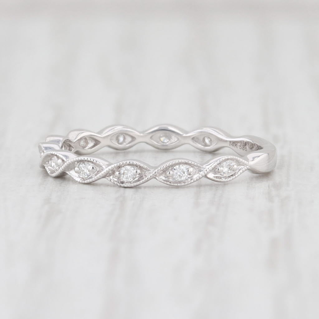 Light Gray New 0.10ctw Diamond Ring 14k White Gold Size 6.5 Stackable Wedding Band