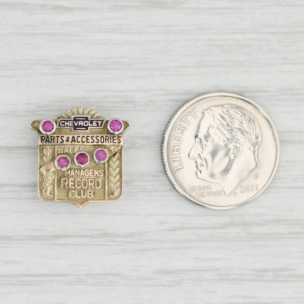 Light Gray Chevrolet Sales Managers Record Club Service Award Pin 10k Gold Lab Created Ruby