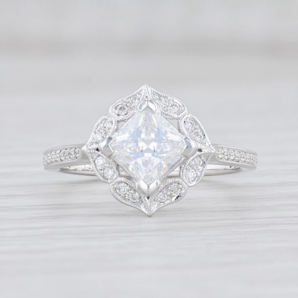 Light Gray New Beverley K Semi Mount Engagement Ring Diamond Halo 14k Gold SZ 6.5 Princess