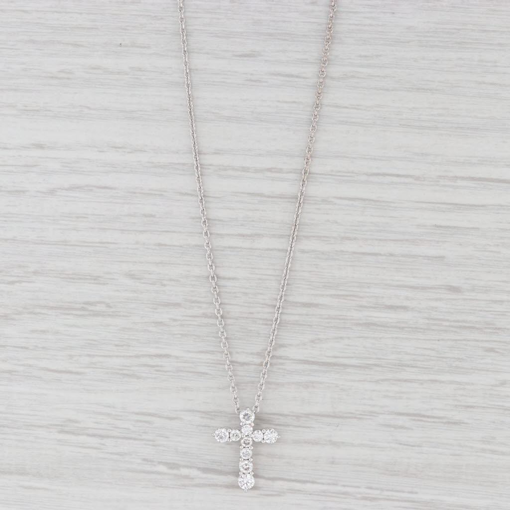 Light Gray 0.76ctw VS2 Diamond Cross Pendant Necklace 18k White Gold 16” Cable Chain