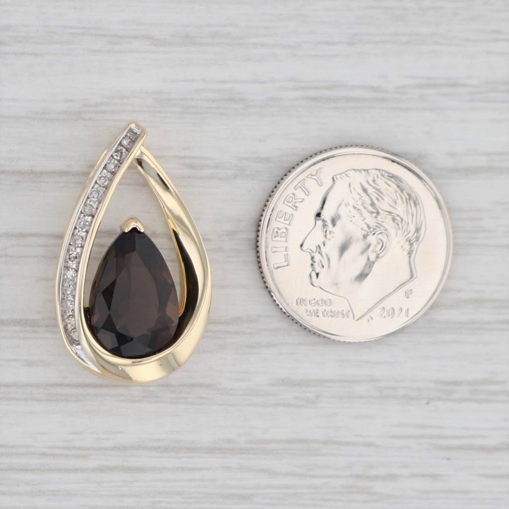 Light Gray 2.84ctw Smoky Quartz Diamond Teardrop Pendant 14k Yellow Gold