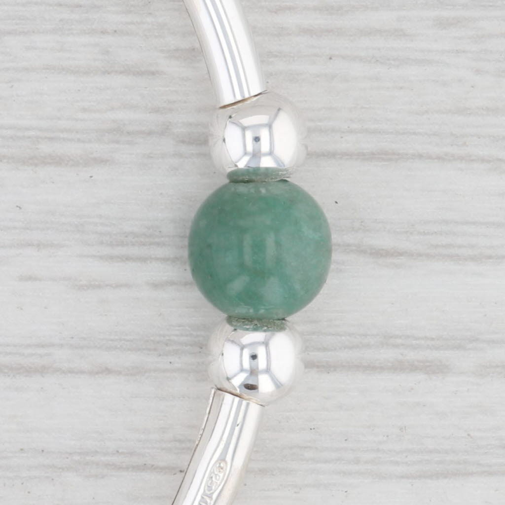 Light Gray New Green Aventurine Quartz Stretch Bead Bracelet Sterling Silver 7.5" Italy