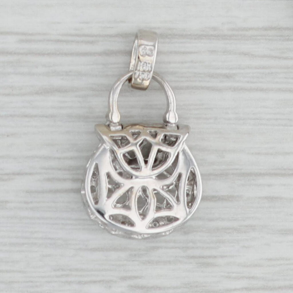 Gray Diamond Purse Charm 18k Gold Opens Ornate Filigree Pendant