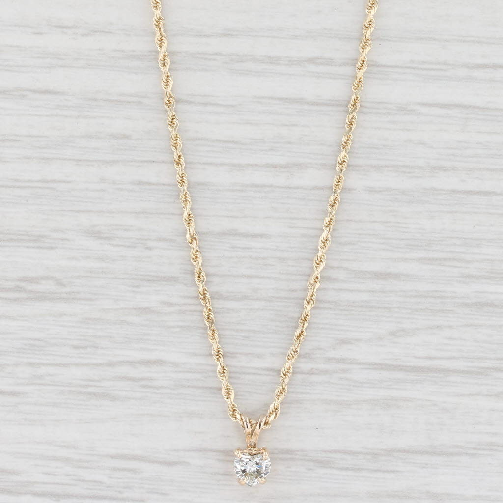 Light Gray 0.42ct Diamond Heart Pendant Necklace 14k Yellow Gold Rope Chain 15.75”