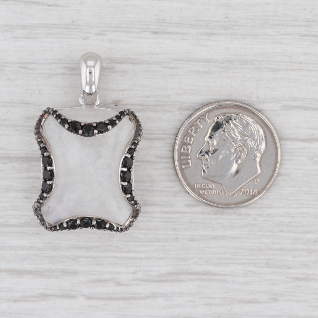 Light Gray New Blue Flash Moonstone Black CZ Enhancer Pendant Sterling Silver Statement
