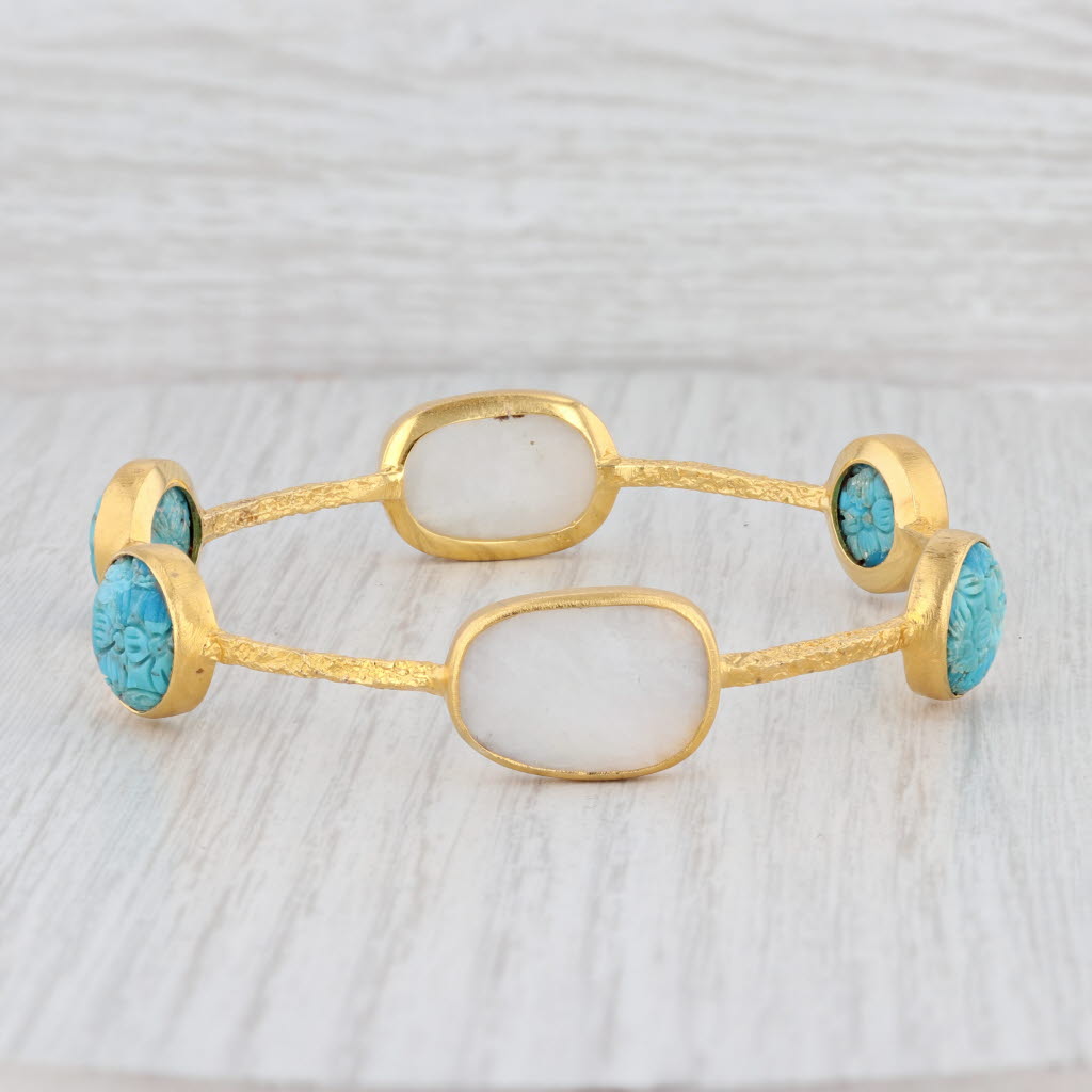 Light Gray New Nina Nguyen Turquoise Moonstone Bangle Bracelet Sterling 22k Vermeil 8"