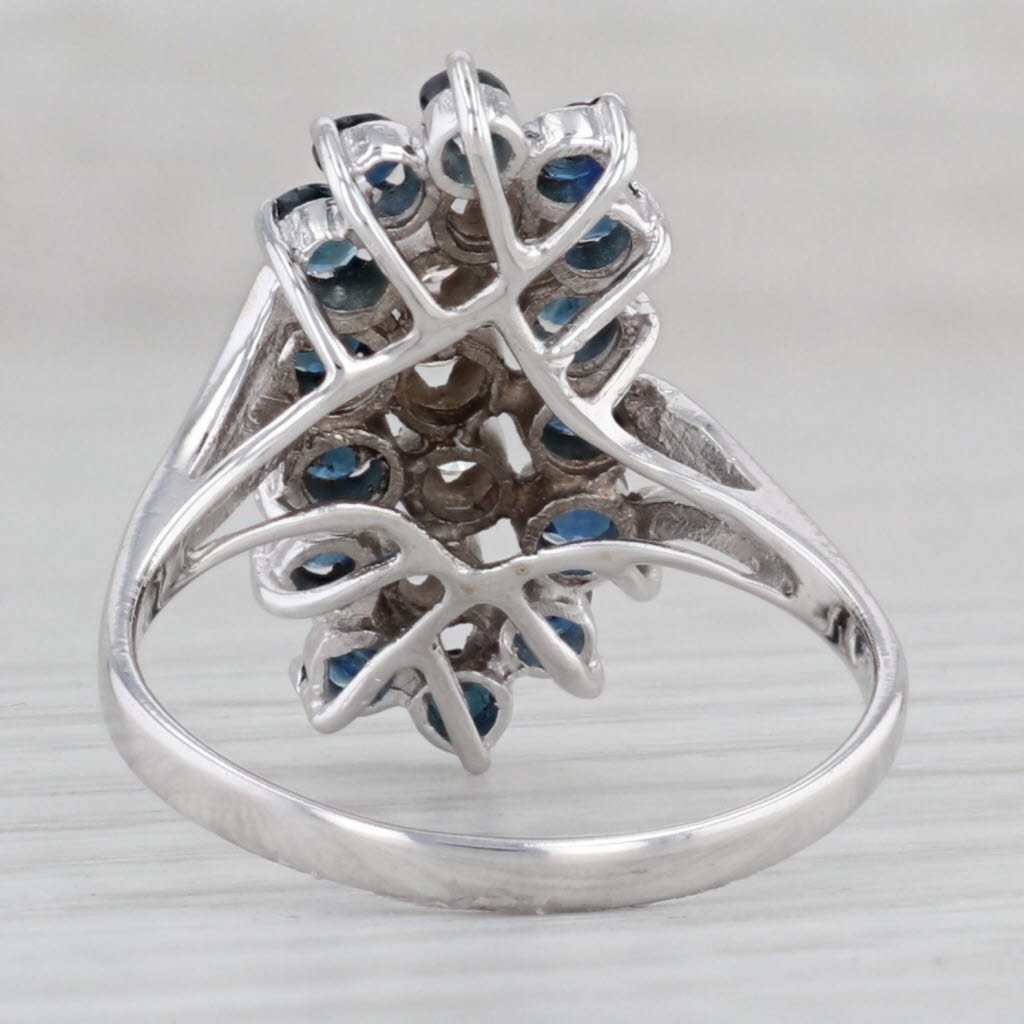 Gray 1.19ctw Blue Sapphire Diamond Cluster Ring 14k White Gold Bypass Size 7.5