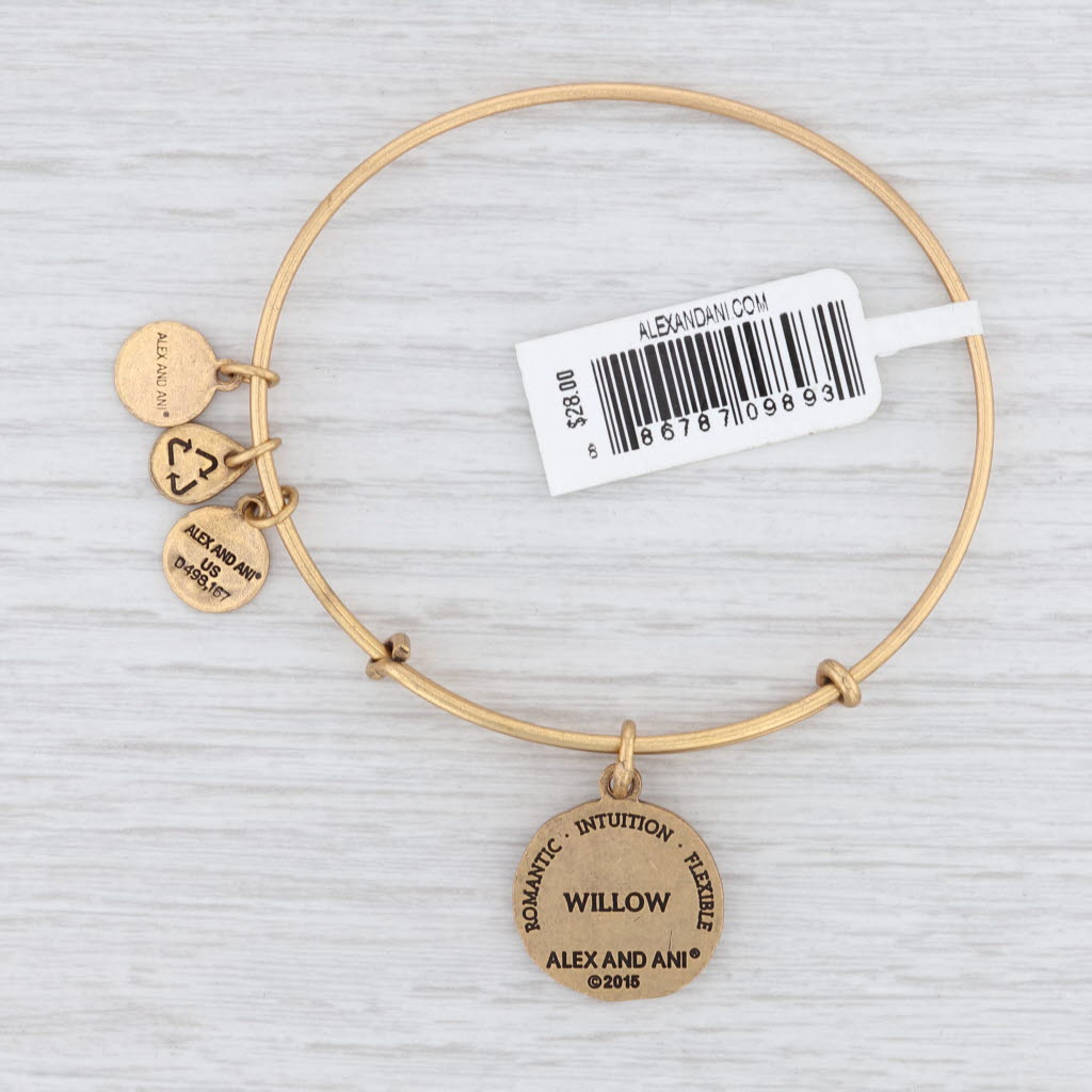 Light Gray New Alex and Ani Wilow Flower Bangle Charm Bracelet Rafaelian Gold Expandable