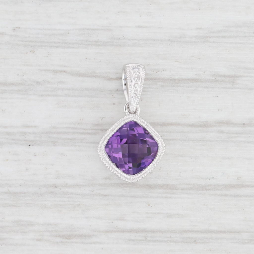 Light Gray New 0.8ct Amethyst Drop Pendant 14k White Gold Solitaire February Birthstone