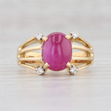 Light Gray 3.66ctw Ruby Diamond Ring 18k Yellow Gold Size 5.25 Cabochon Solitaire