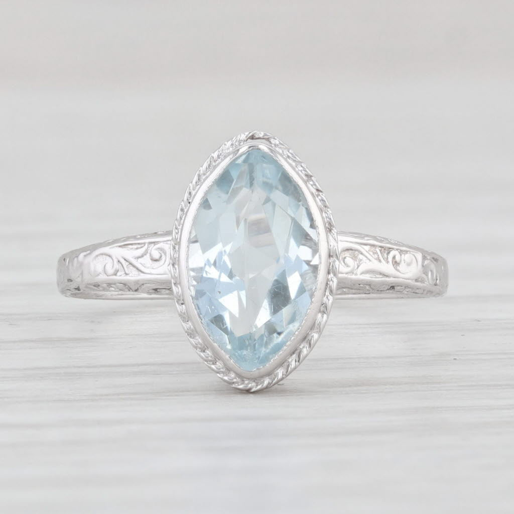 Light Gray 1.30ct Aquamarine Ring 14k White Gold Marquise Solitaire Size 5.25