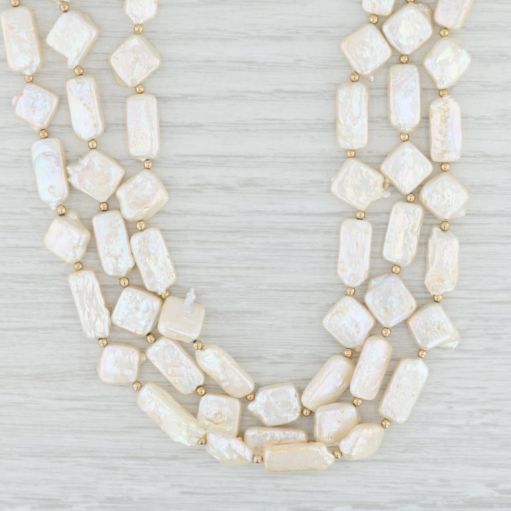 Light Gray Honora 3-Strand Pearl Necklace 14k Yellow Gold 18" Box Floral Case Flower Clasp