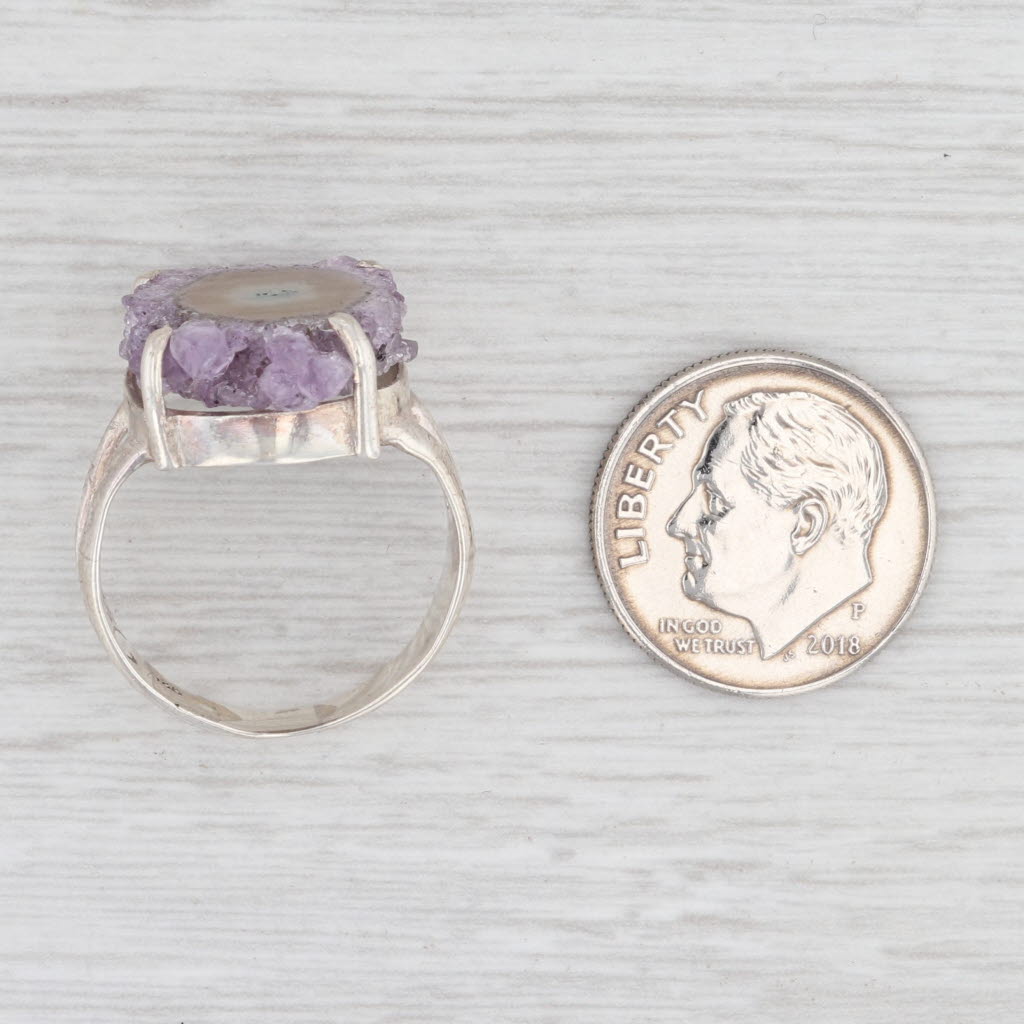 Light Gray New Nina Nguyen Amethyst Geode Slice Sterling Silver Size 7 Statement