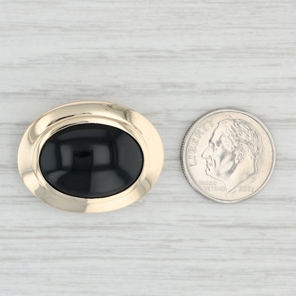 Light Gray Onyx Slide Pendant 14k Yellow Gold Statement Oval Cabochon Solitaire