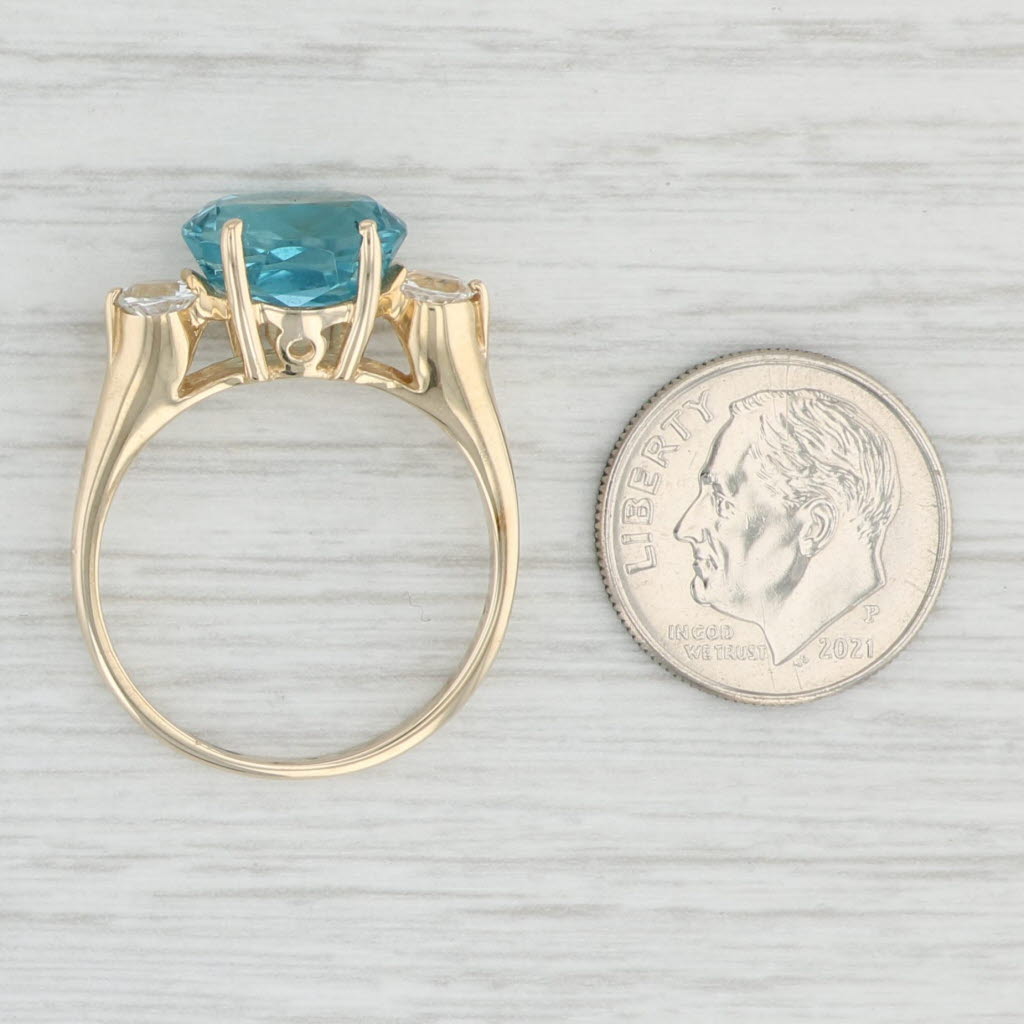 Light Gray 5.6ctw Blue Topaz White Topaz Ring 14k Yellow Gold Size 9.75 Oval Solitaire
