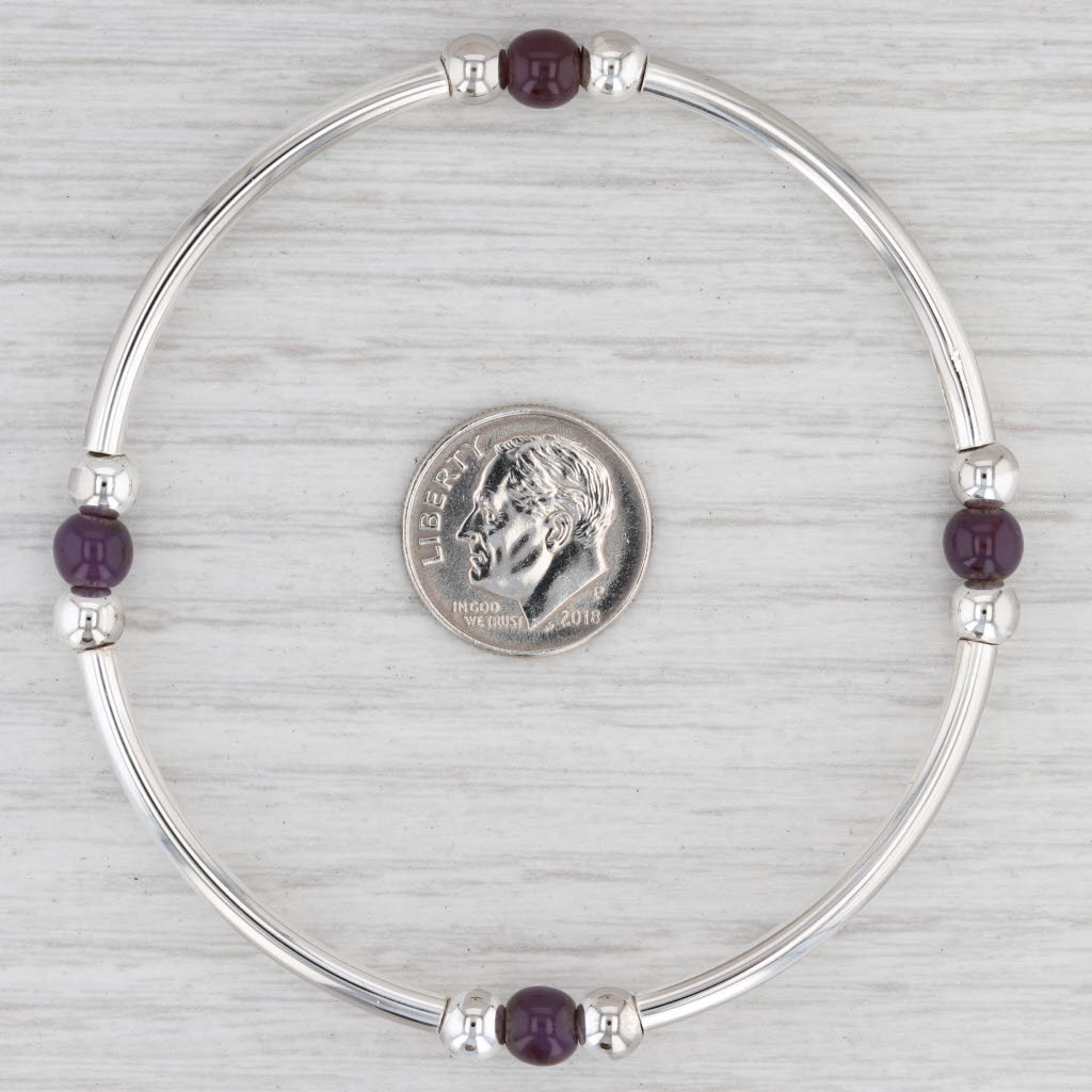 Light Gray New Purple Glass Stretch Bead Bracelet Sterling Silver 8" Italy