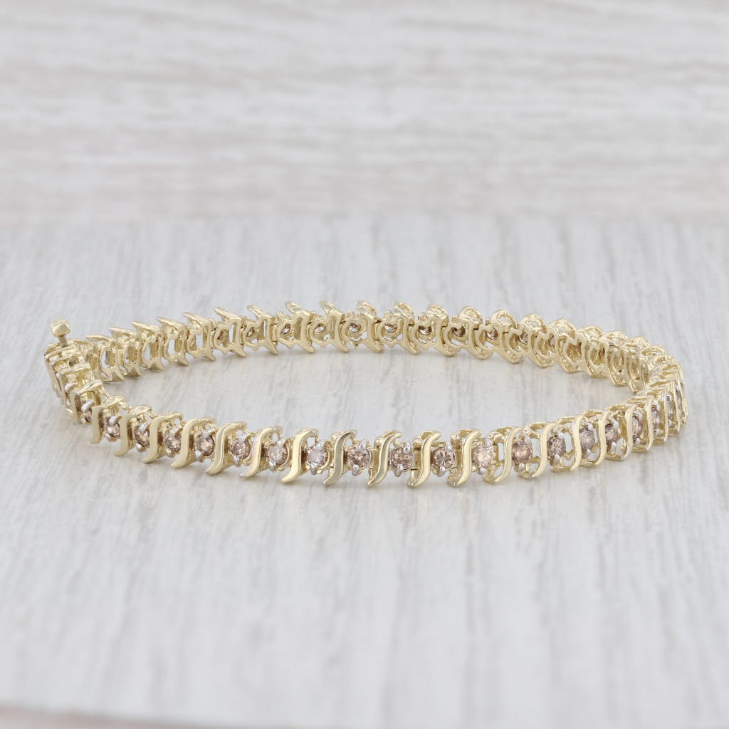 Light Gray 2.25ctw Champagne Brown Tennis Bracelet 10k Yellow Gold 7" 5mm