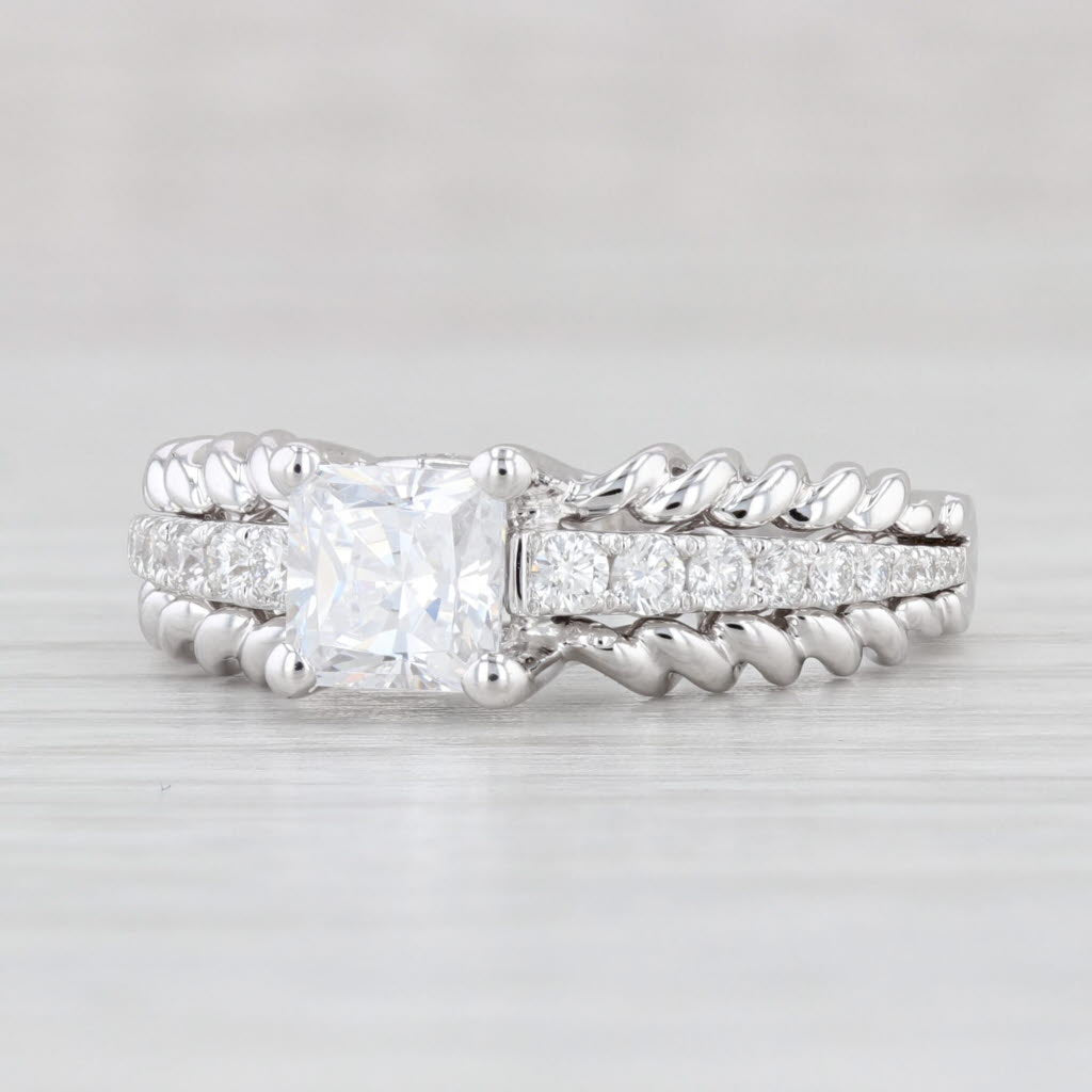 Light Gray New 1.34ctw Princess Square Cubic Zirconia Engagement Ring 18k White Gold Size 7