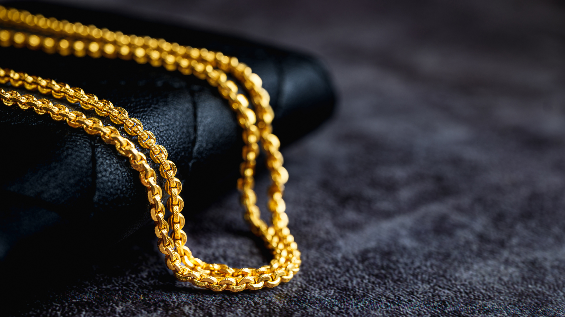 Close-up of a vintage gold necklace.