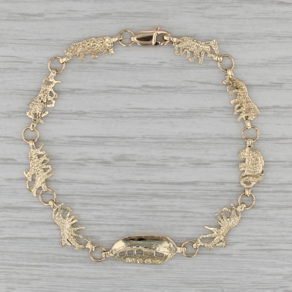 Noah's Ark Animal Linked Bracelet10k Yellow Gold 6.75"