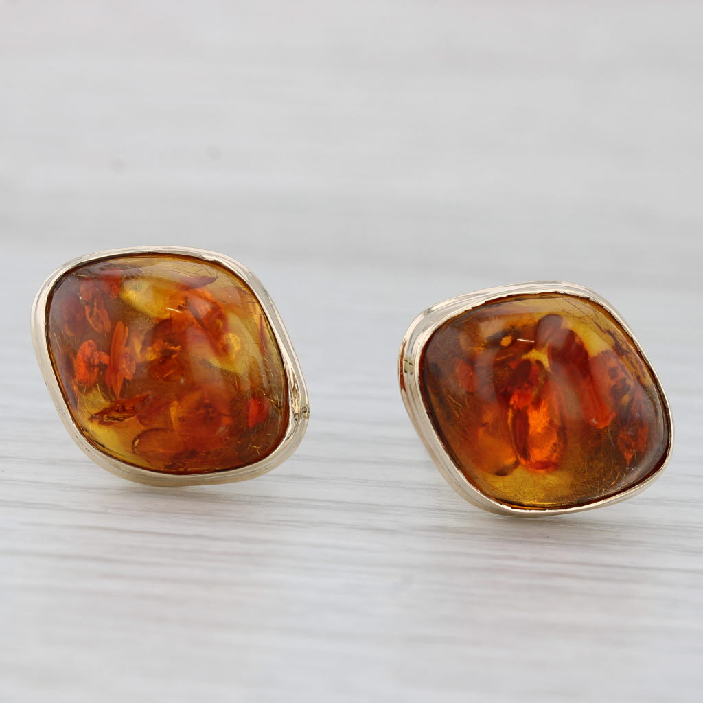 Light Gray Vintage Men's Amber Cufflinks 333 8k Yellow Gold Folding Backs