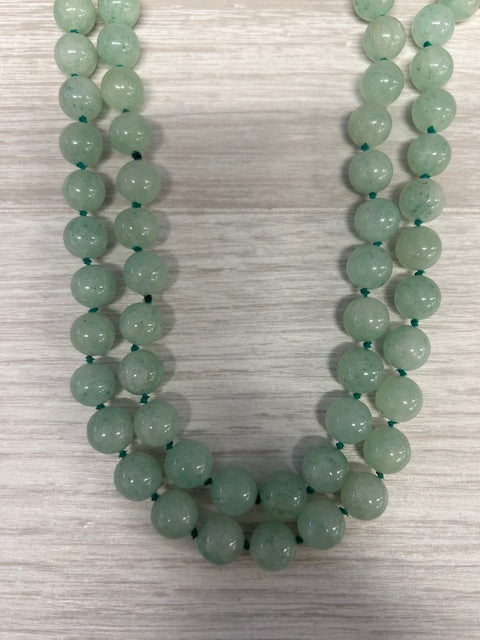 Dark Gray Green Aventurine Bead Single Strand Necklace 60" Long Layering 10mm