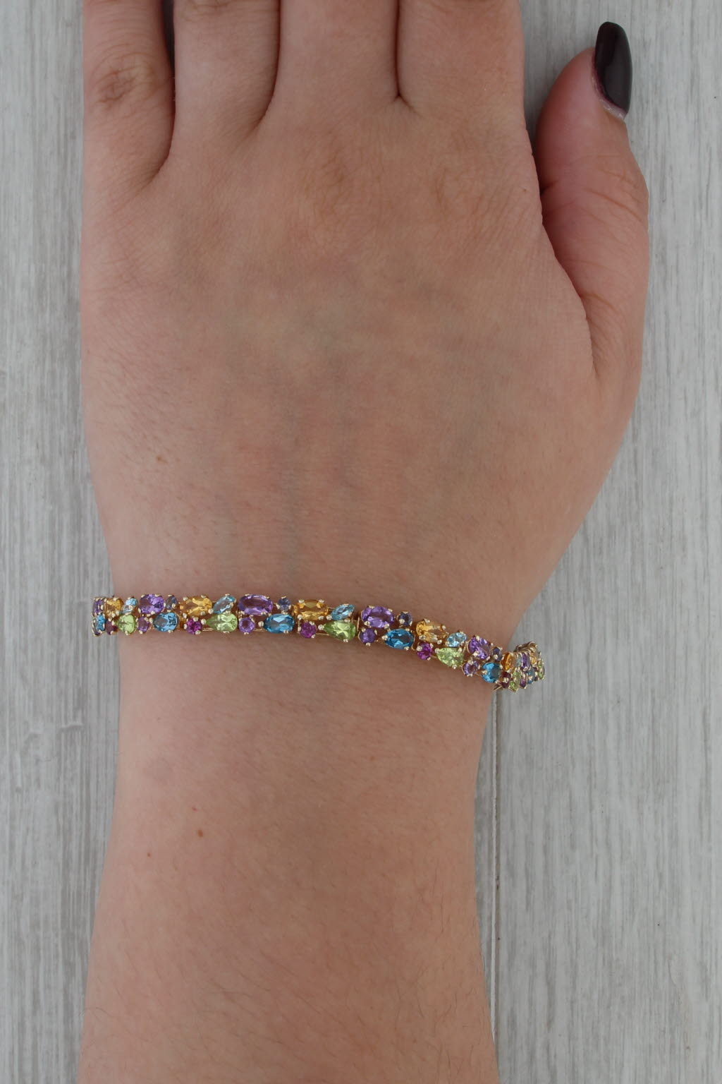 13.09ctw Gemstone Tennis Bracelet 14k Gold 8" Tanzanite Topaz Amethyst Peridot
