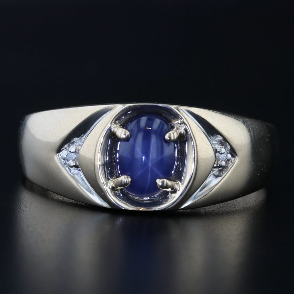 Lab Created Star Sapphire Diamond Ring 10k Yellow Gold Size 10.25