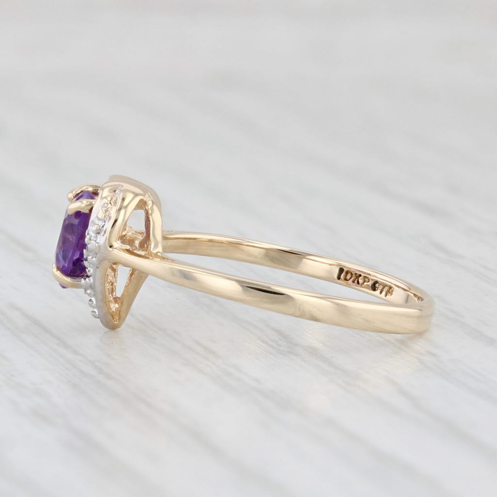 Light Gray 0.65ct Amethyst Heart Ring 10k Yellow Gold Diamond Accents Size 6.25