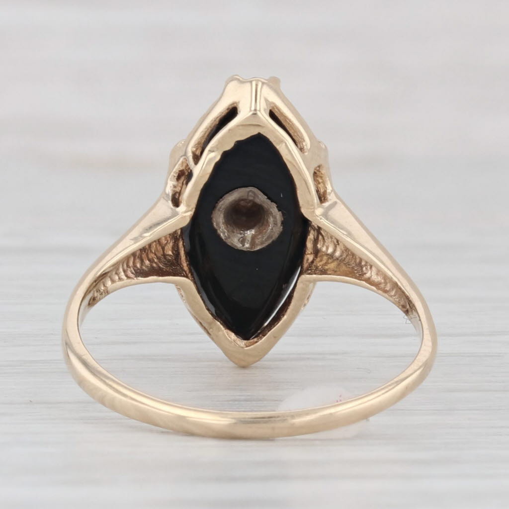 Light Gray Vintage Onyx Diamond Star Signet Ring 10k Yellow Gold Size 5